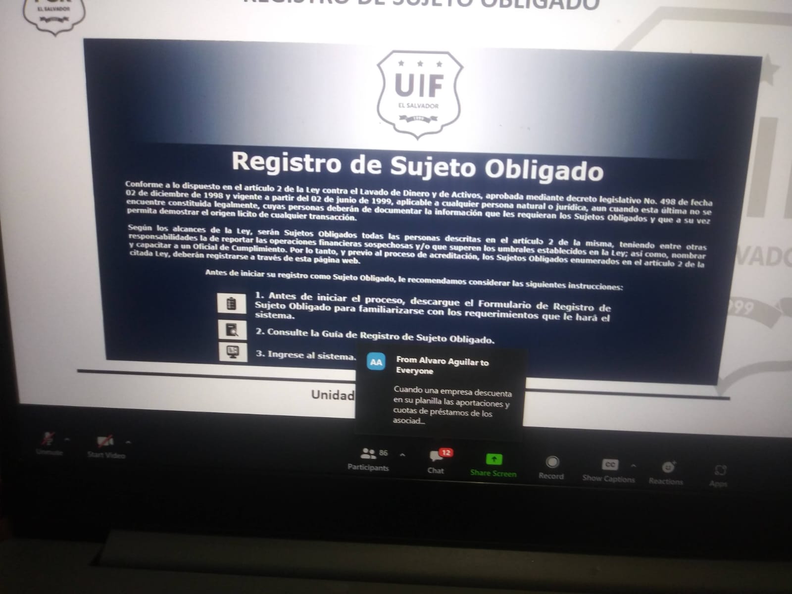 Reunión virtual con la UIF 